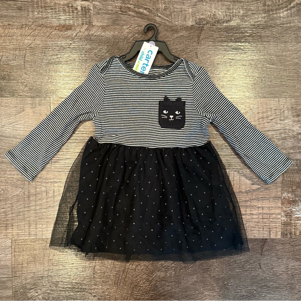 NEW Carters Black Cat Halloween Baby Girl Dress and Diaper Cover Size 12 Months
